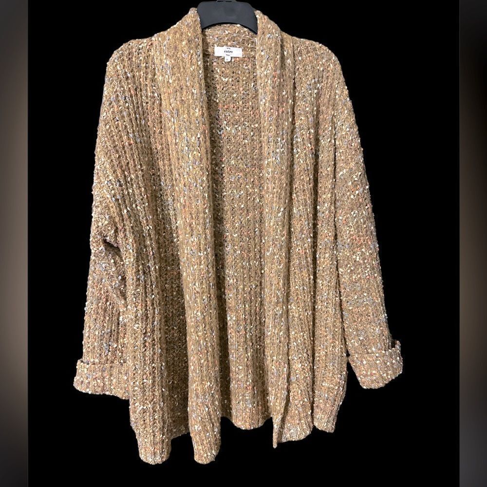 Entro oversized confetti tan popcorn open cardigan sweater S
